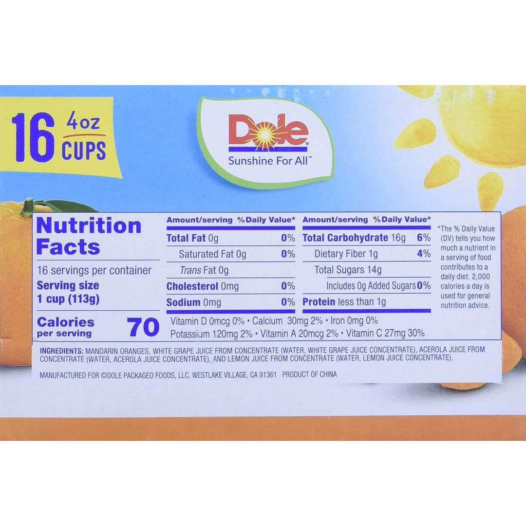 Dole Mandarin Oranges Fruit Cup 4 Ounce (Pack of 16) Image 3