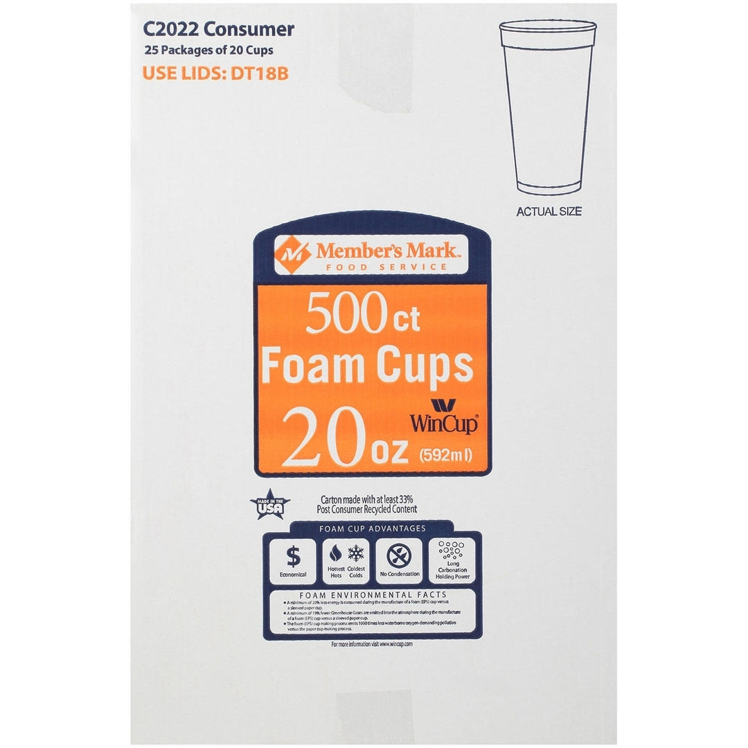 Members Mark Foam Cups 20 Ounce (500 Count) Image 1