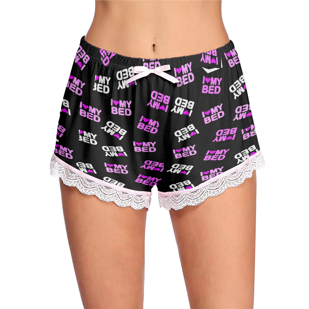 Womens Ultra-Soft Cozy Fun Printed Lace Trim Pajama Lounge Shorts Image 3