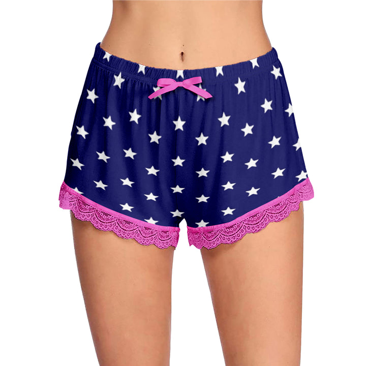 Womens Ultra-Soft Cozy Fun Printed Lace Trim Pajama Lounge Shorts Image 4