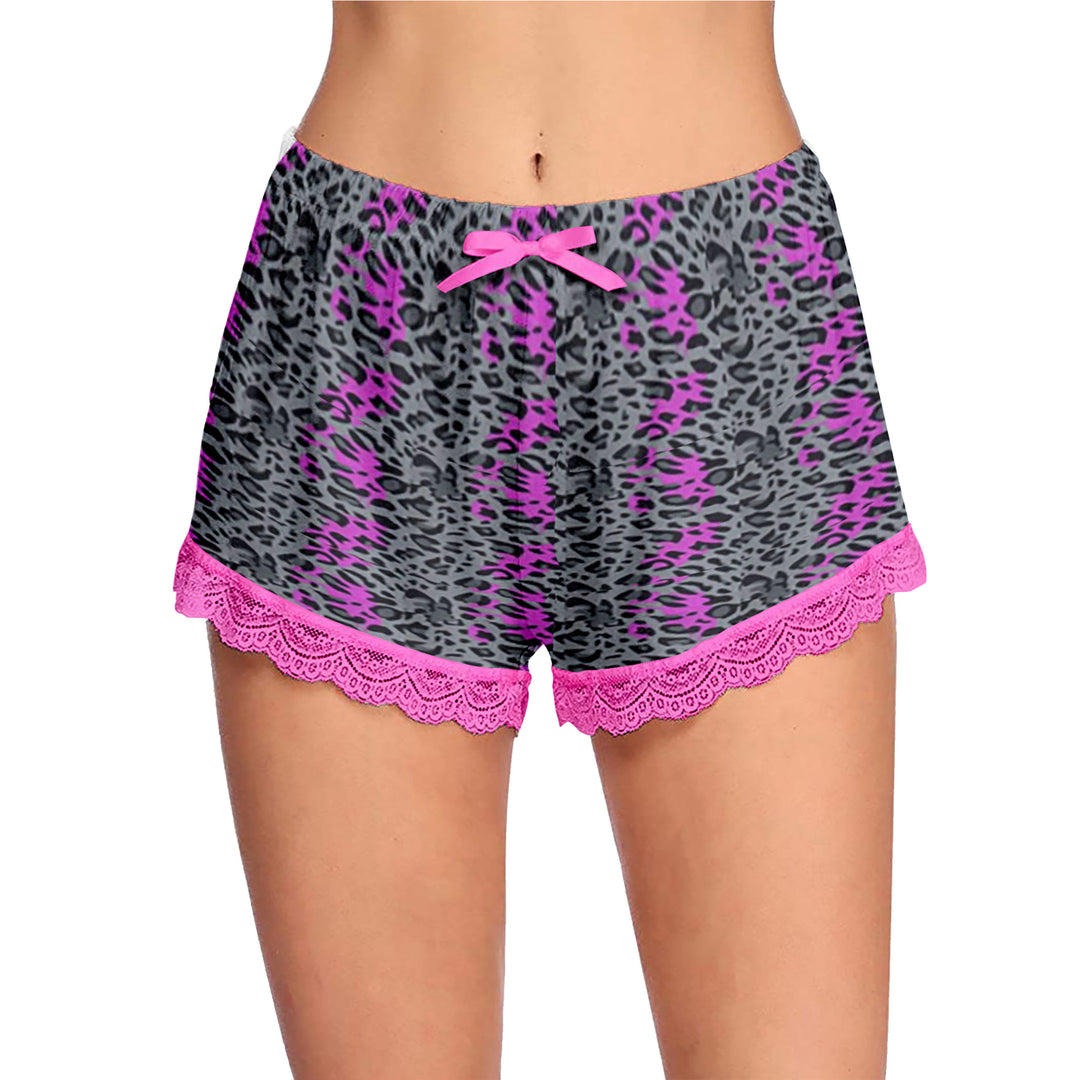 Womens Ultra-Soft Cozy Fun Printed Lace Trim Pajama Lounge Shorts Image 6