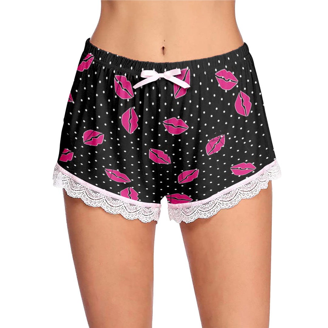 Womens Ultra-Soft Cozy Fun Printed Lace Trim Pajama Lounge Shorts Image 7