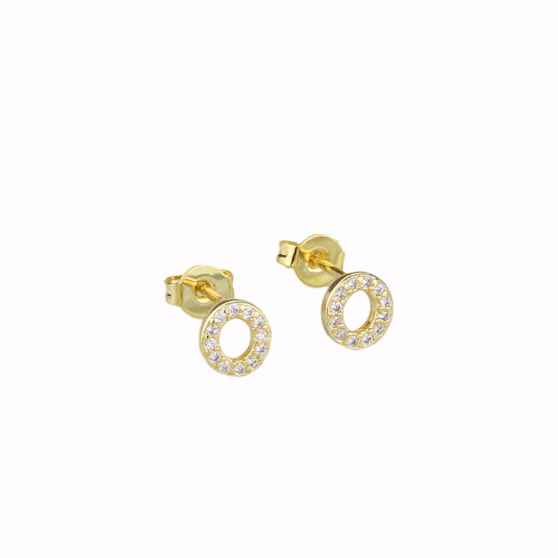 14k Yellow Gold Plated Initial O White Sapphire Stud Earrings Gift Boxed Image 1