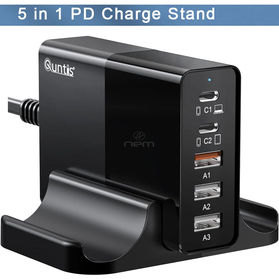 Smart Multiport PD USB Charging Station 65W 5 Port Dual USB-C Black Compact Image 1