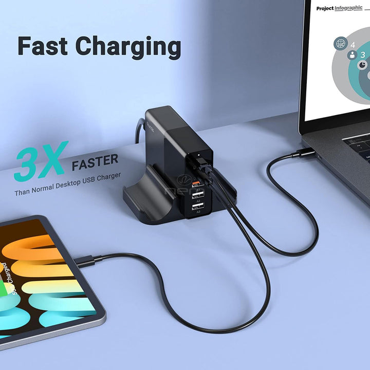 Smart Multiport PD USB Charging Station 65W 5 Port Dual USB-C Black Compact Image 2