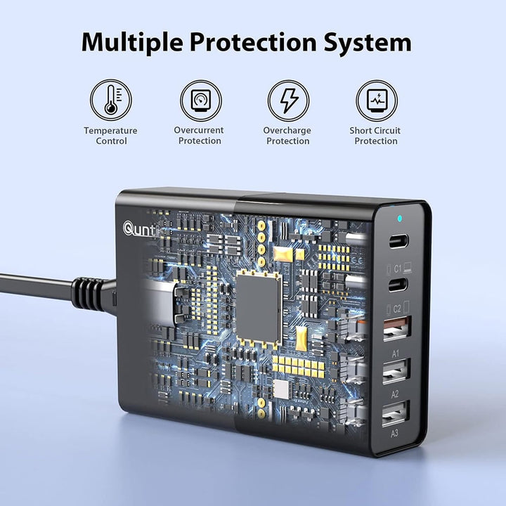 Smart Multiport PD USB Charging Station 65W 5 Port Dual USB-C Black Compact Image 4