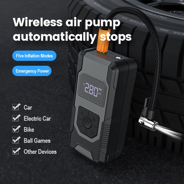 Cordless Portable Mini Car Air Compressor Pump 7500mAh Power Bank Black Image 2