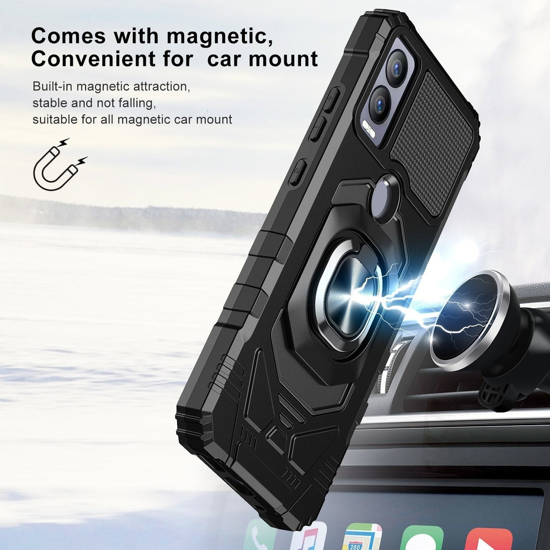 For Cricket Magic 5G Armor Dual Layer Metal Ring Stand Magnetic Car Mount Hybrid Impact Protective Shockproof Case Cover Image 4