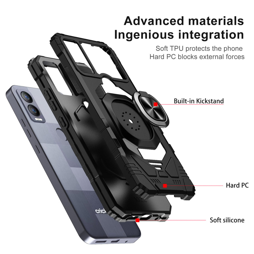 For Cricket Magic 5G Armor Dual Layer Metal Ring Stand Magnetic Car Mount Hybrid Impact Protective Shockproof Case Cover Image 6