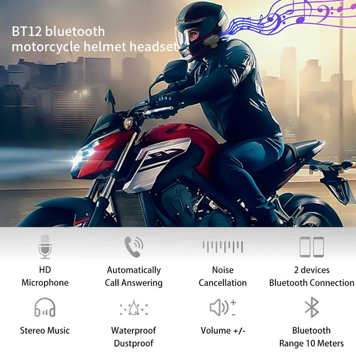 Motorcycle Helmet Bluetooth Headset Wireless Hands-Free Speaker Headphone Image 2