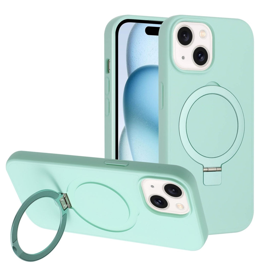 For Apple iPhone 15 6.1 inch Ring Stand Magnetic Magnetic Magsafe Wireless Charging Shockproof Hybrid Case Cover Green Image 1