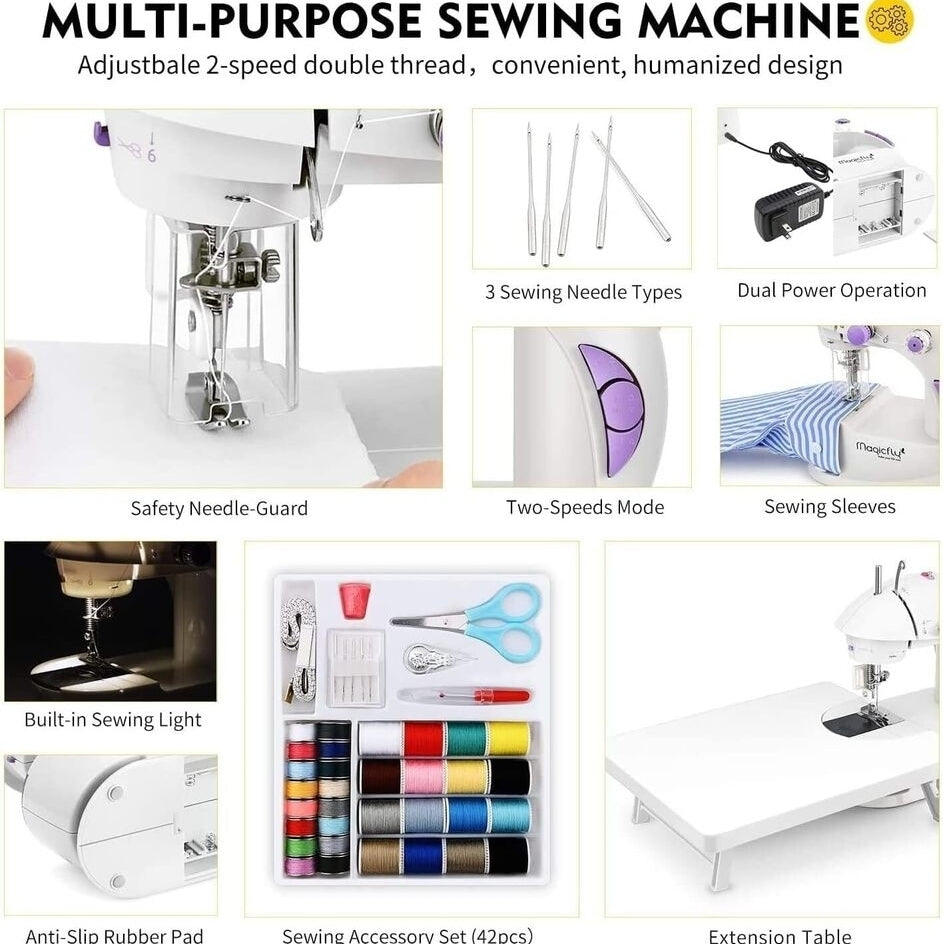 Magicfly Portable Electric Sewing Crafting Mending Machine w/ LED Light + Extension Table Image 3