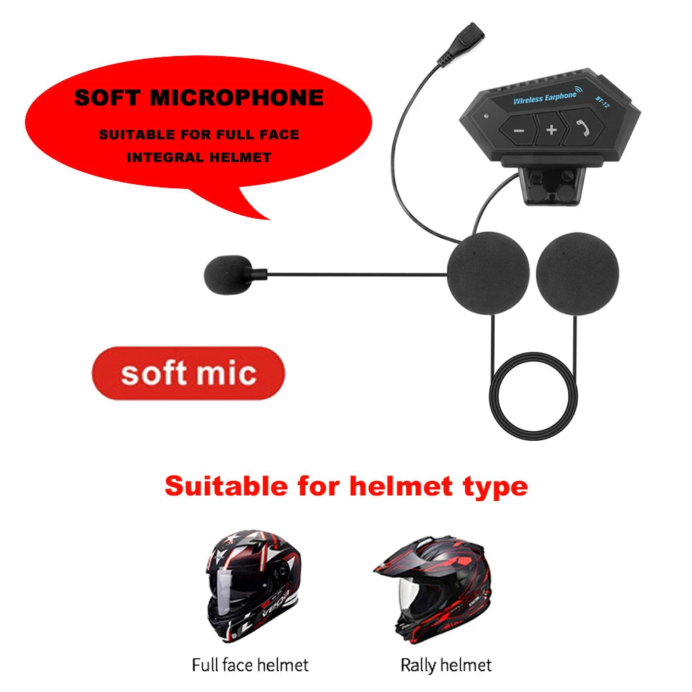 Motorcycle Helmet Bluetooth Headset Wireless Hands-Free Speaker Headphone Image 7