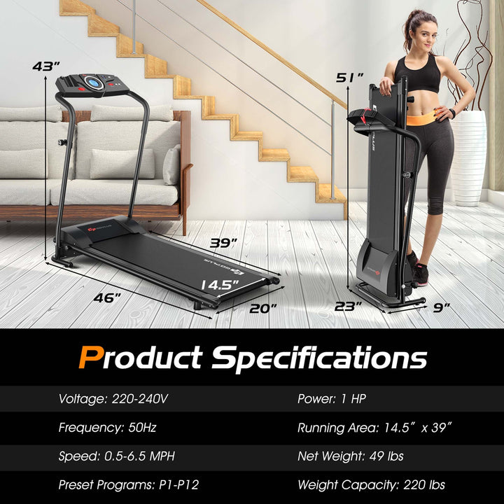 1HP Electric Treadmill Folding Motorized Power Running Fitness Machine Image 3