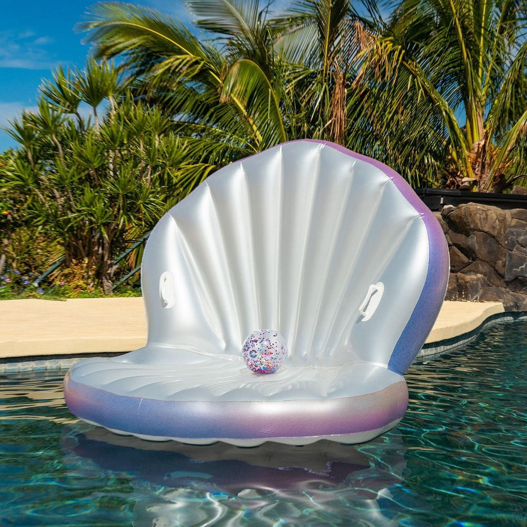 Pool Candy Giant Oyster Shell Lounge with Glitter Pearl Beach Ball Image 4