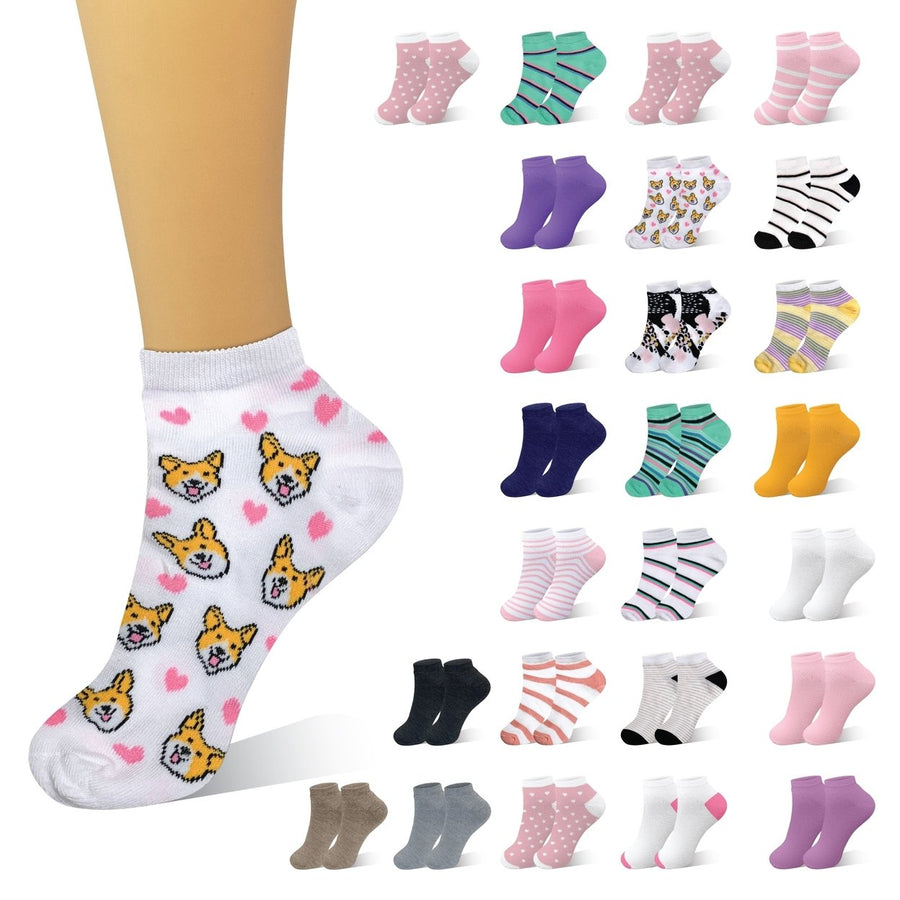 20-Pairs Womens Breathable Fun-Funky Colorful No Show Low Cut Ankle Socks Image 1