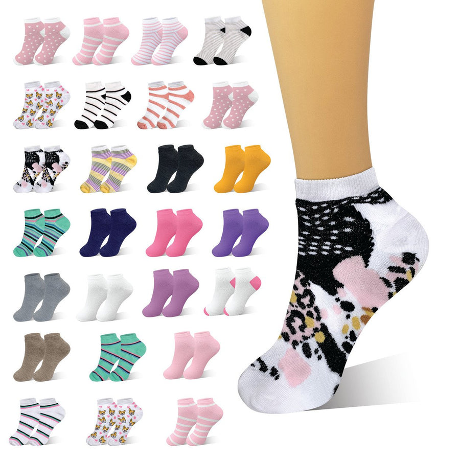 100-Pairs Womens Breathable Fun-Funky Colorful No Show Low Cut Ankle Socks Image 1