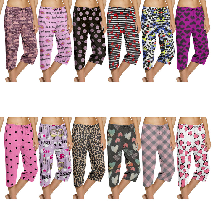 4-Pack Womens Ultra-Soft Cozy Terry Knit Capri Sleepwear Pajama Bottoms Image 1