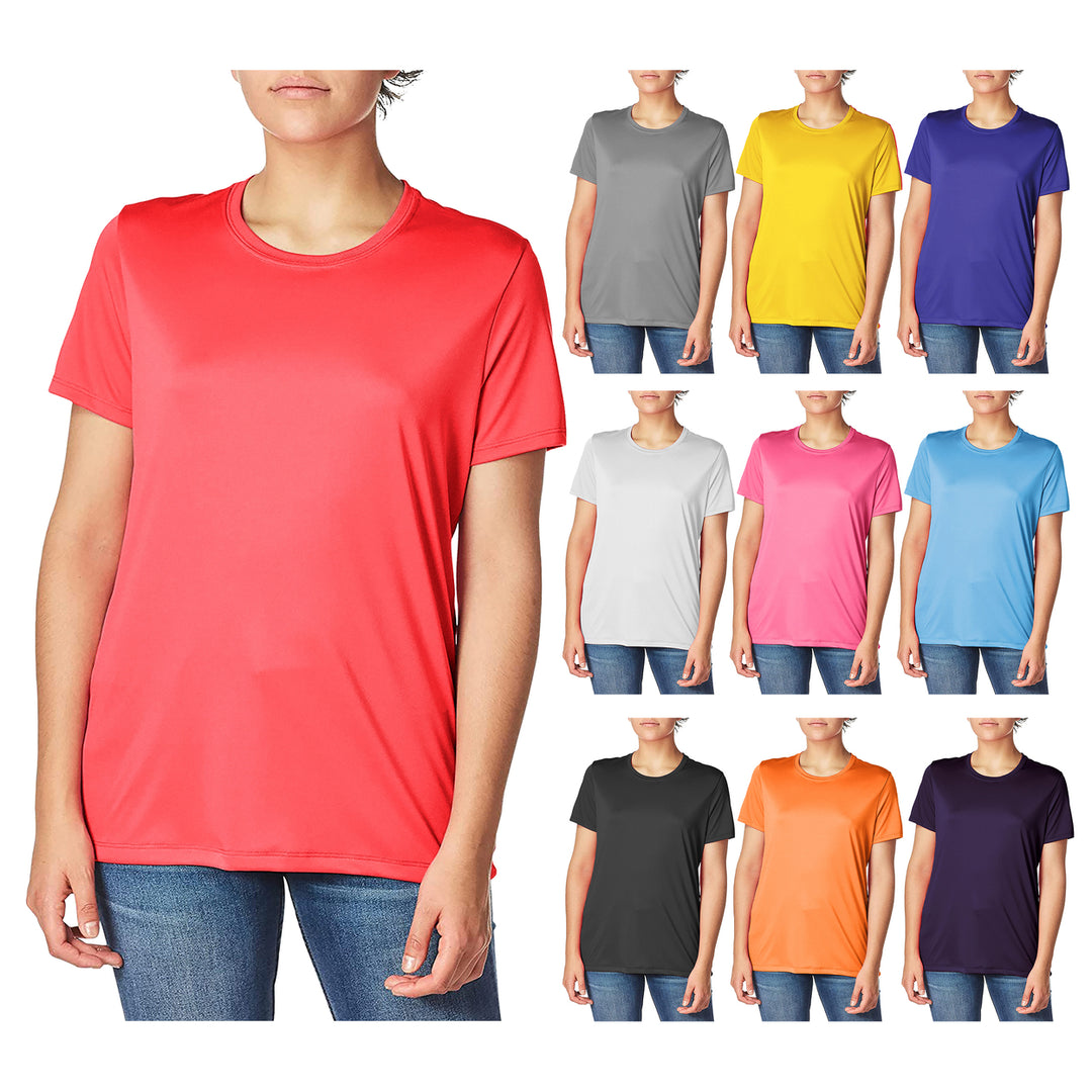 Womens Short Sleeve T-Shirts Plus Size Slim Fit Quick-Dry Activewear 3/6 Pack Image 1