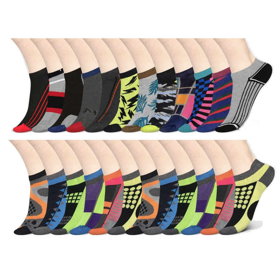 24-Pairs Mens Moisture Wicking Mesh Performance Ankle Low Cut Cushion Athletic Sole Socks Image 1