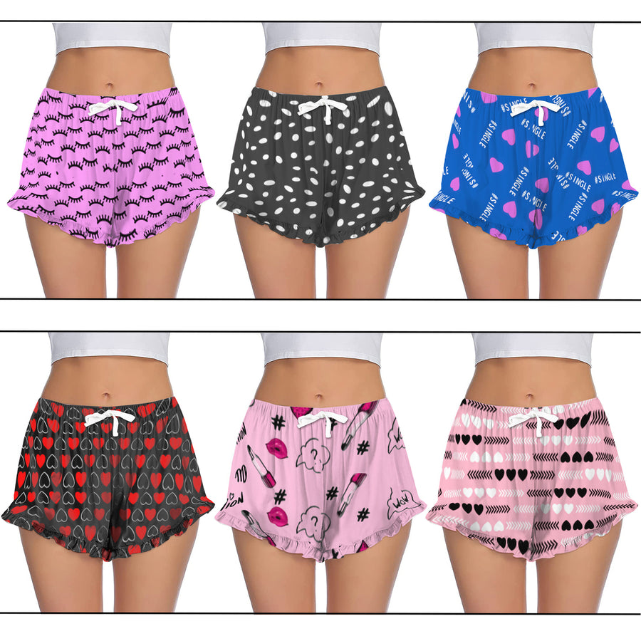 2-Pack Womens Ultra-Soft Cozy Fun Print Ruffled Hem Sleep Lounge Pajama Shorts Image 1