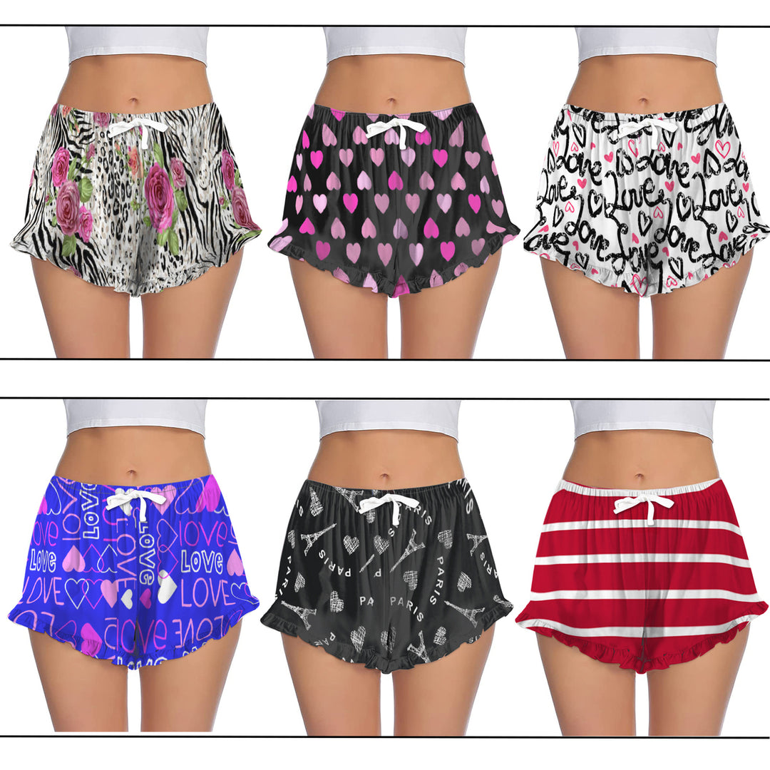 5-Pack Womens Ultra-Soft Cozy Fun Print Ruffled Hem Sleep Lounge Pajama Shorts Image 1