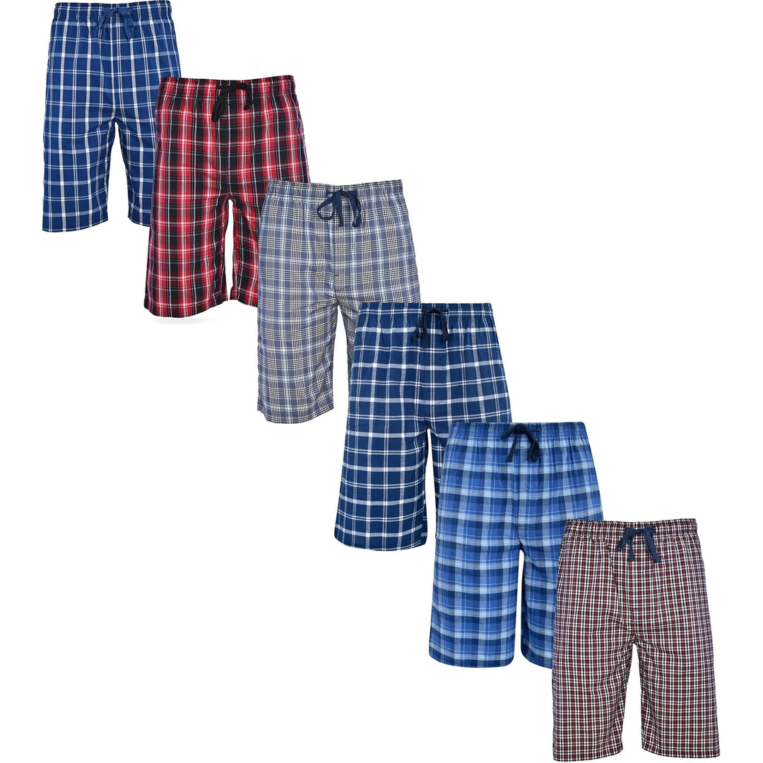 Mens Ultra Soft Plaid Lounge Pajama Shorts 5-Pack Comfy Cotton Sleepwear Image 1