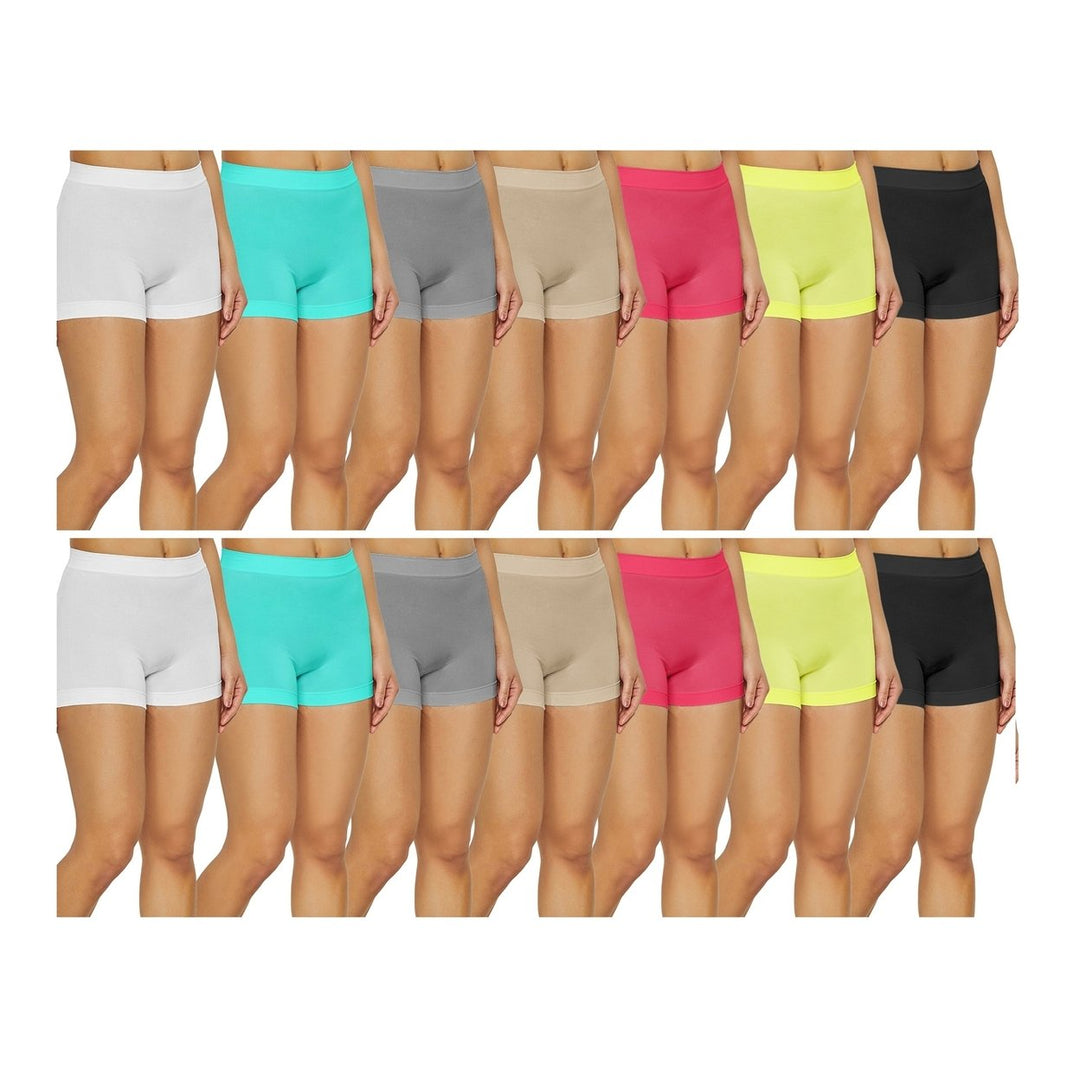 12-Pack Womens High Waisted Biker Shorts Yoga Gym Running 90% Nylon 10% Spandex Image 1