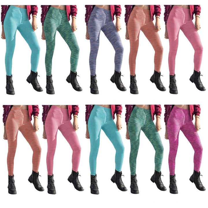 12-Pack Womens Ultra-Soft Space Dye Seamless Yoga Leggings Stretch Fit Image 1