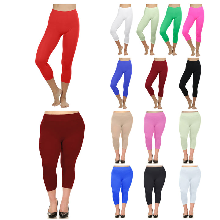 Womens Ultra-Soft High Waisted Smooth Stretch Yoga Capri Leggings 3/6-Pack Image 1