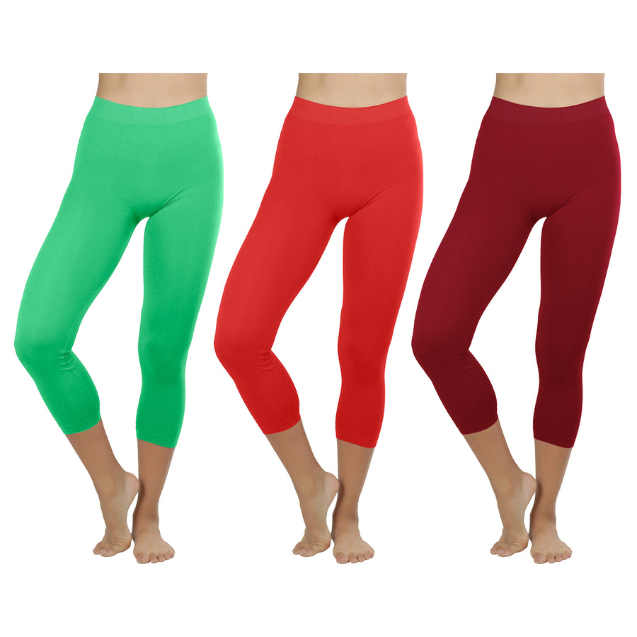 2-Pack Women Ultra-Soft High Waisted Smooth Stretch Active Yoga Capri Leggings (Plus Size Available) Image 1