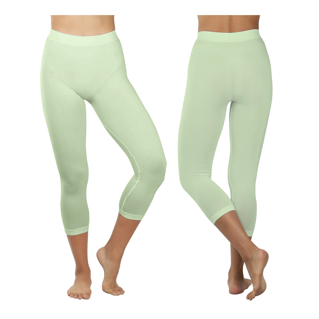 Womens Ultra-Soft High Waisted Stretch Yoga Capri Leggings 2-Pack Plus Size Image 3