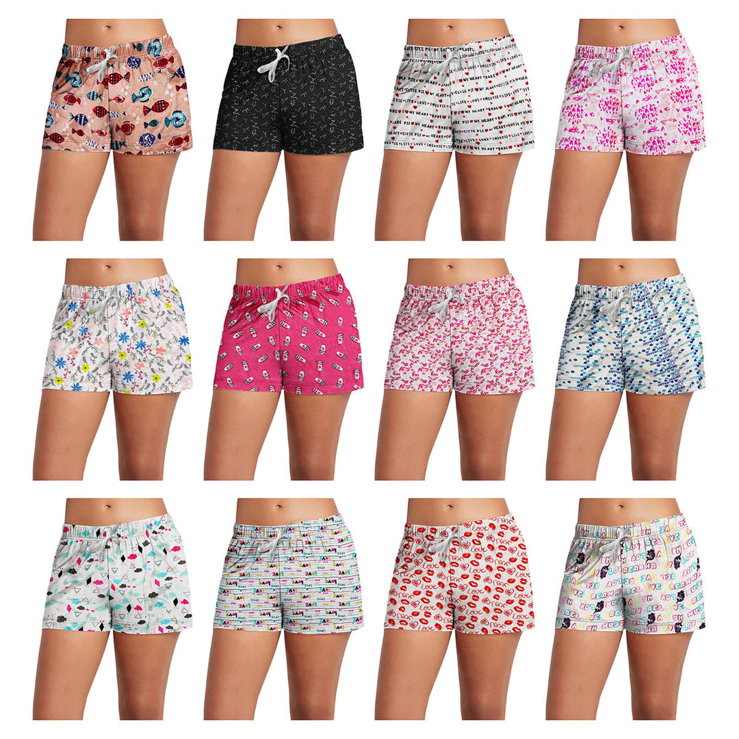 5-Pack Womens Lightweight Comfy Pajama Shorts Drawstring Fun Printed Sleepwear Image 1