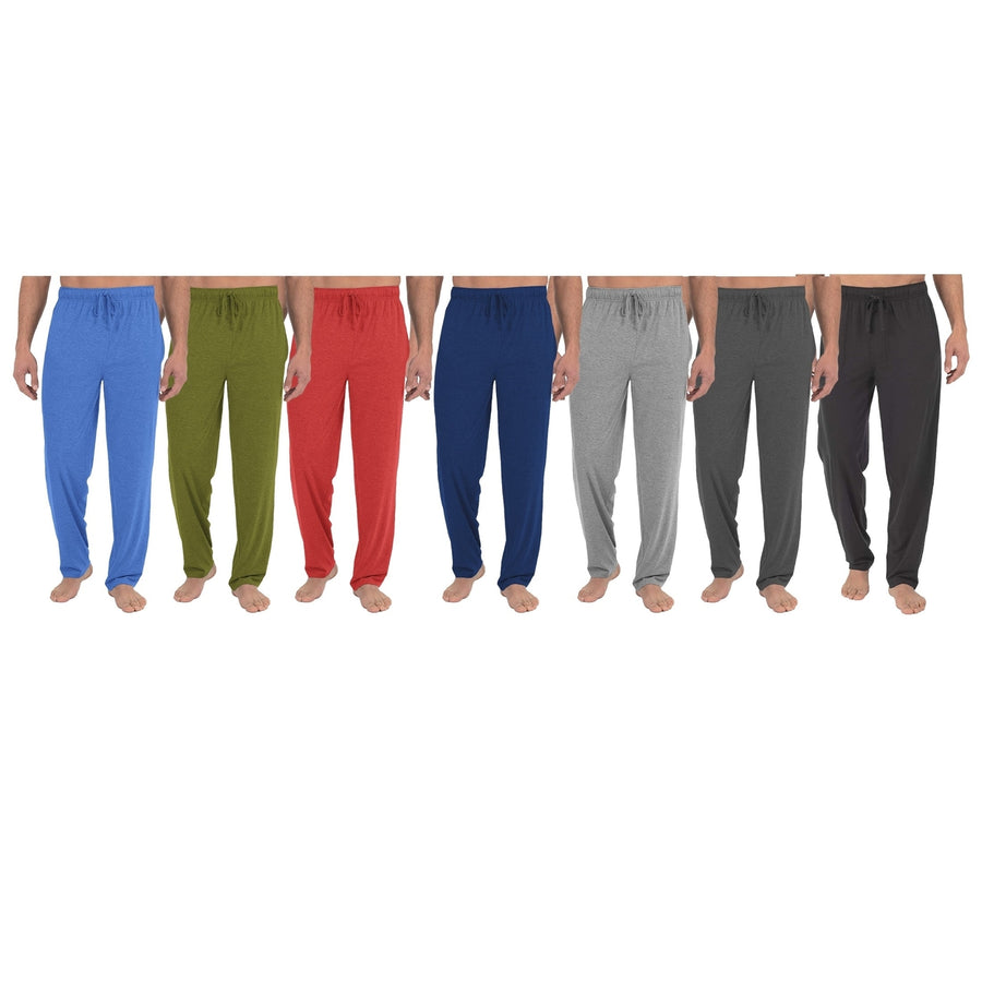 Mens Solid Jersey Knit Pants 4-Pack Adjustable Drawstring Waist Pure Cotton Image 1