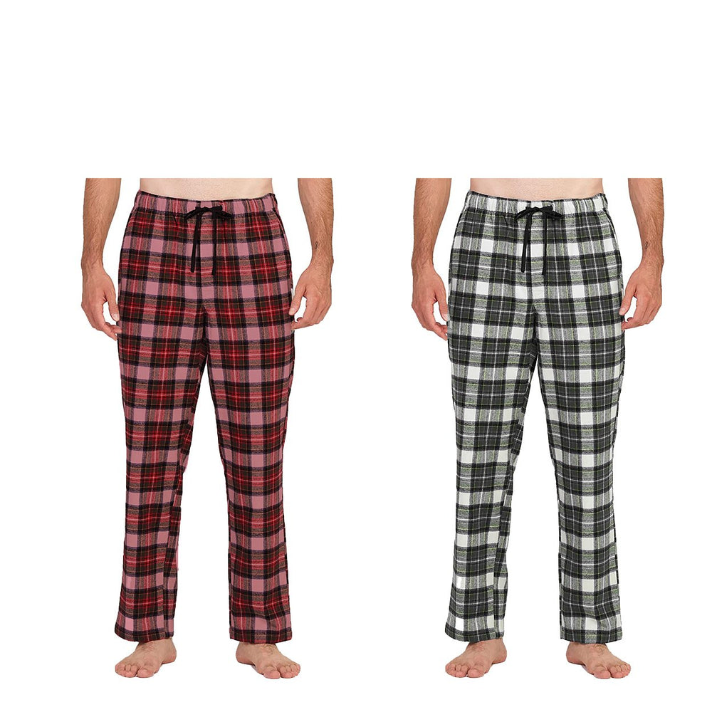 Mens Ultra-Soft Plaid Lounge Pajama Pants 2-Pack Cotton Sleep Wear Casual Loungewear Image 2