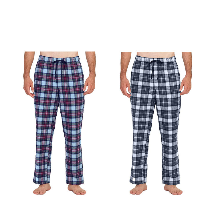 Mens Ultra-Soft Plaid Lounge Pajama Pants 2-Pack Cotton Sleep Wear Casual Loungewear Image 3