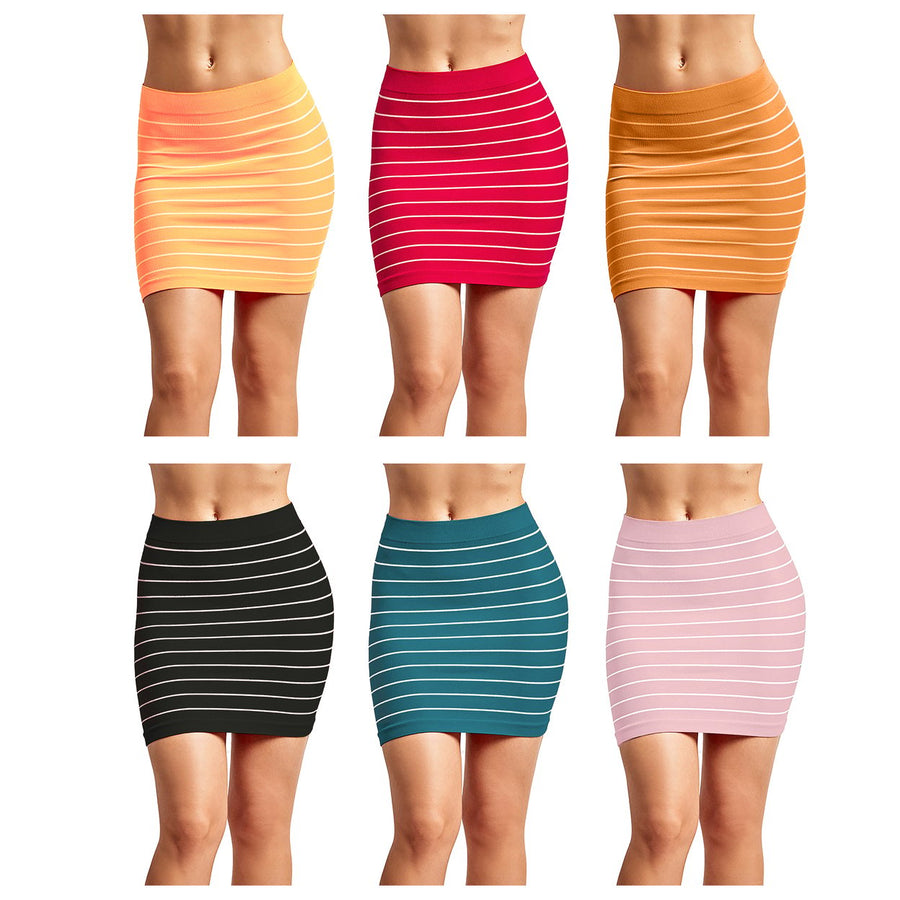 2-Pack Womens Stretchy Mini Skirts Seamless Microfiber Striped Pull-On Small Medium Image 1