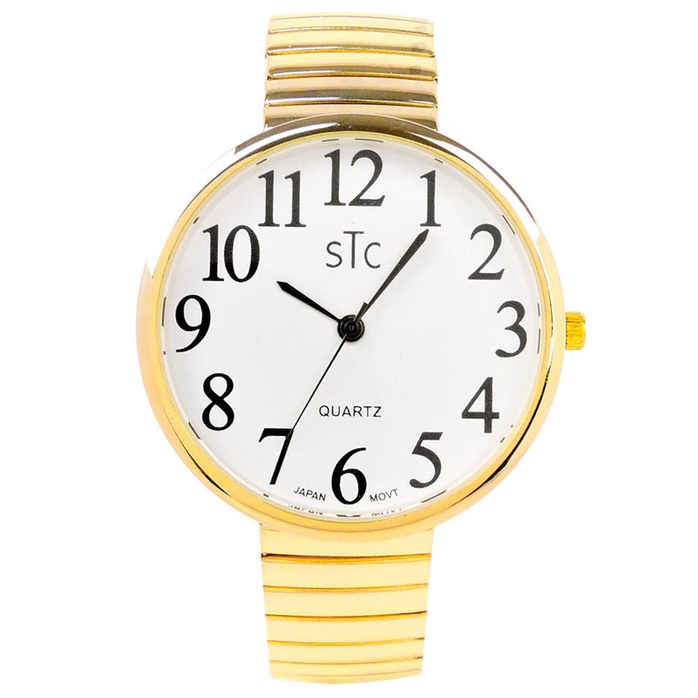 STC Gold Super Large Face Easy to Read Stretch Band Watch NIB Image 3
