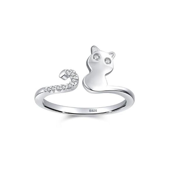 Cute Cat Micro Diamond Ring Womens Korean Edition Sweet and Fresh Animal Open Ring Image 1