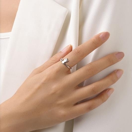 Cute Cat Micro Diamond Ring Womens Korean Edition Sweet and Fresh Animal Open Ring Image 2