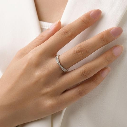 Crossed Line Micro Set Diamond Ring for Womens Instagram Trendy Light Luxury Versatile Fashion Index Finger Image 1