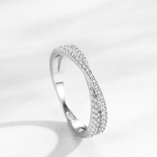 Crossed Line Micro Set Diamond Ring for Womens Instagram Trendy Light Luxury Versatile Fashion Index Finger Image 2
