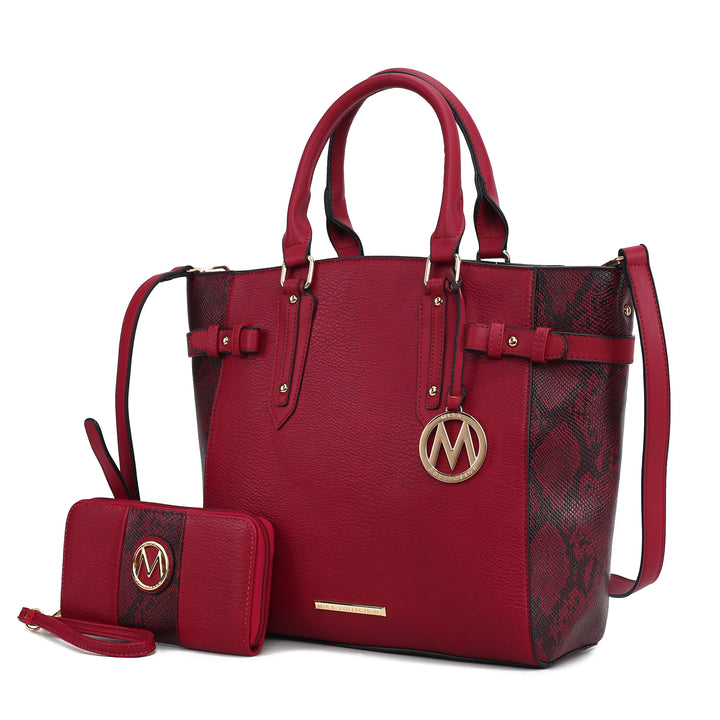 MKF Collection Joelle Snake Embossed Handbag Shoulder Bag Womens Tote bag with matching Wallet by Mia K Image 1