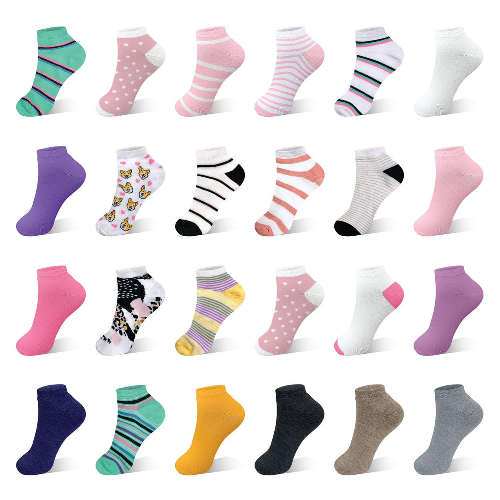 30-Pairs Womens Breathable Fun-Funky Colorful No Show Low Cut Ankle Socks Image 2