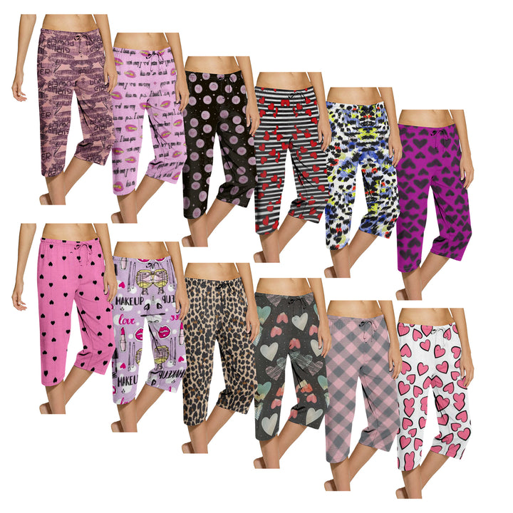 Womens Capri Pajama Bottoms 3/6 Pack Ultra-Soft Cozy Terry Sleepwear Pants Image 3