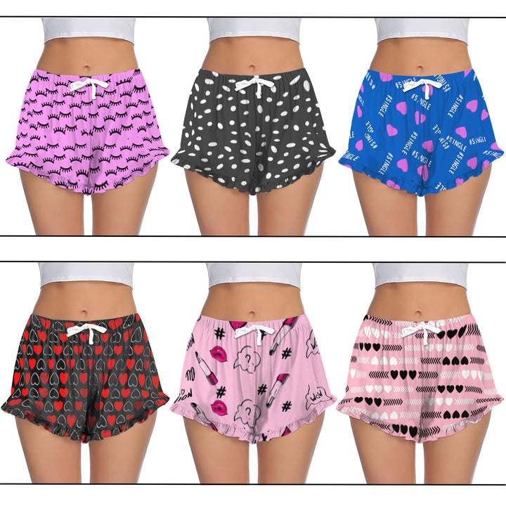 6-Pack Womens Ultra-Soft Cozy Fun Print Ruffled Hem Sleep Lounge Pajama Shorts Image 2