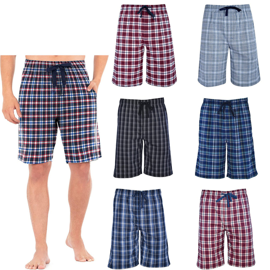 Mens Ultra Soft Plaid Pajama Shorts 3-Pack Lightweight Cotton Sleepwear Size Choice Image 7