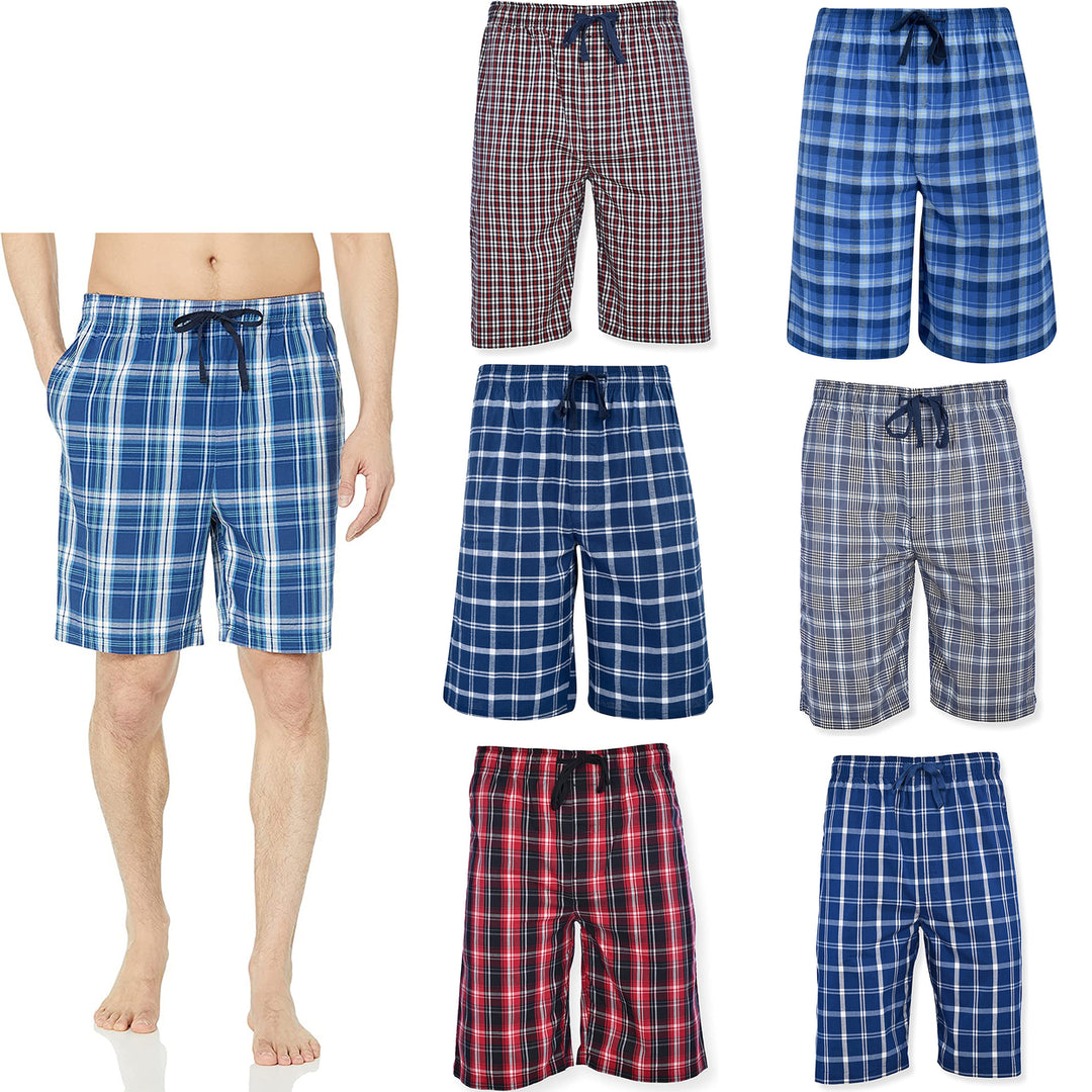 Mens Ultra Soft Plaid Lounge Pajama Shorts 3/6 Pack Cotton Sleepwear Comfort Image 7