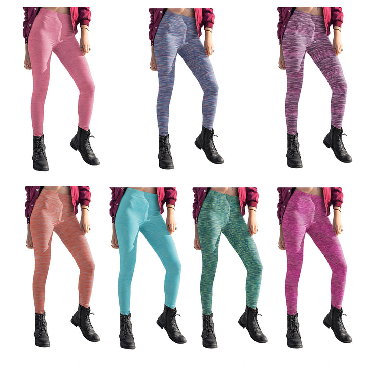 6-Pack Womens Marled Space Dye Yoga Leggings Ultra-Soft Stretchy Comfortable Image 4