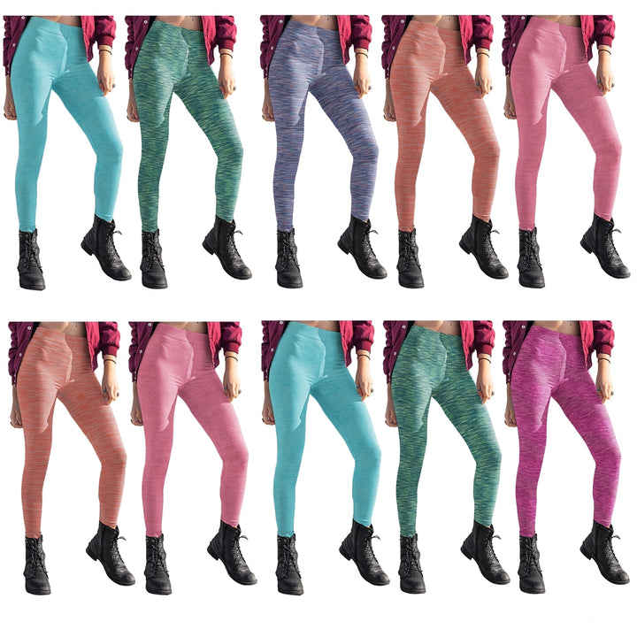 6-Pack Womens Marled Space Dye Yoga Leggings Ultra-Soft Stretchy Comfortable Image 6